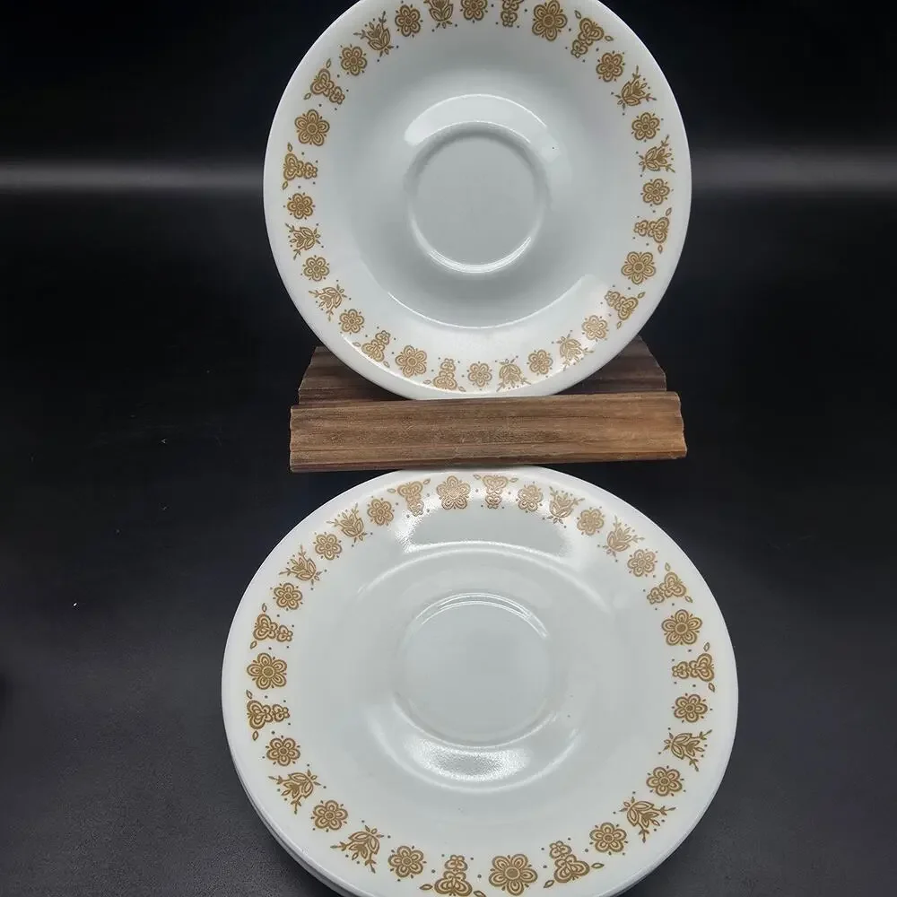 Corelle Corningware Butterfly Gold Saucer Plates Set of 7 Vintage 1970s